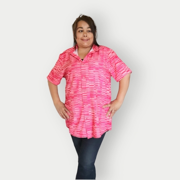 PROJEK RAW WOMENS MEDIUM SHORT SLEEVE PINK BUTTON DOWN - Picture 2 of 6